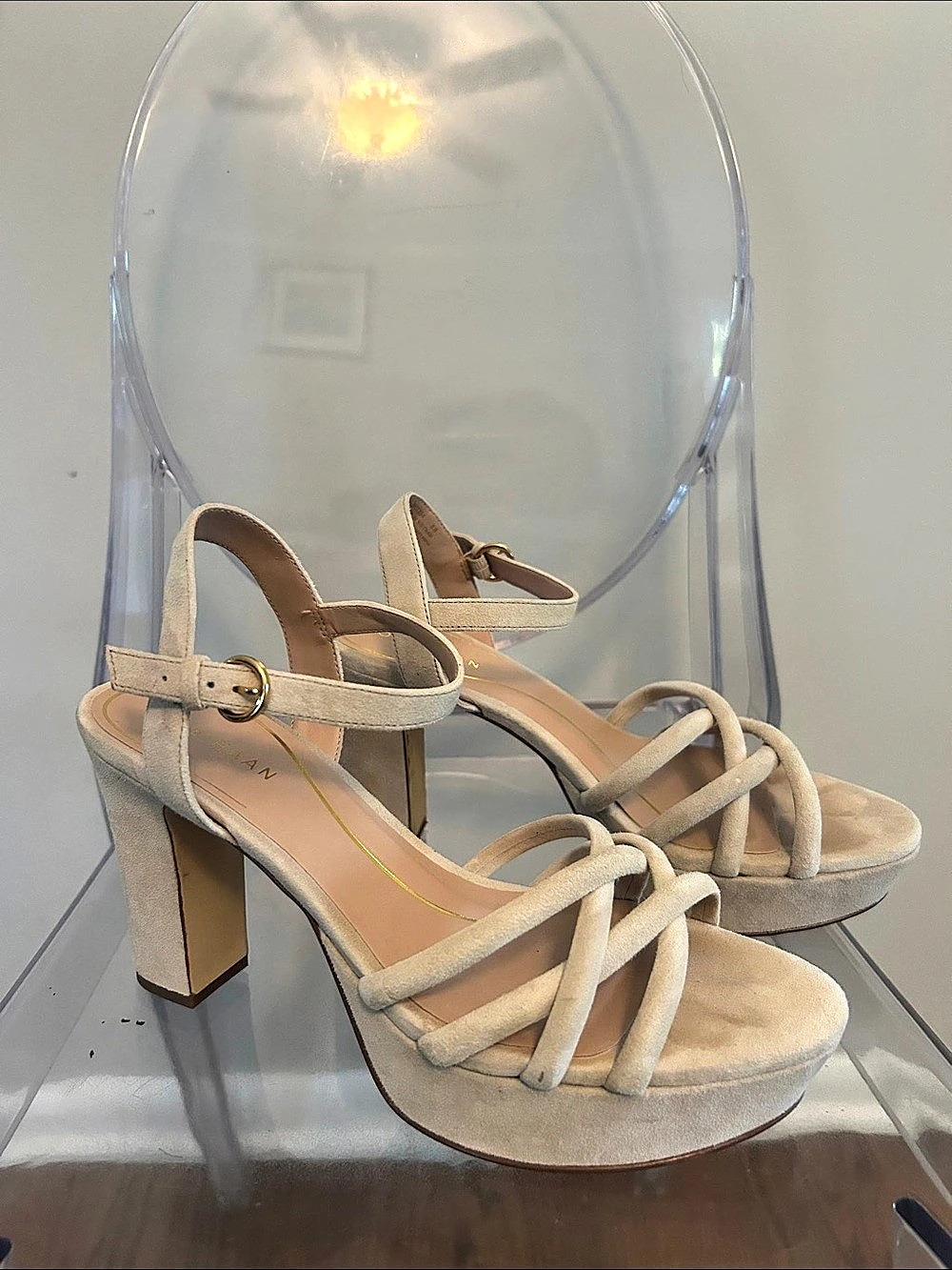 Cole Haan Grove strappy platform heels in sesame beige nude color. Sz 8. 4” heel